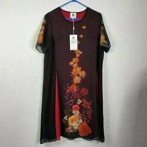 Vicky & Lucas Shift Dress Black Red Floral Size Large